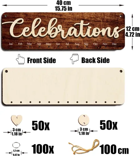 Vista 2 de Regalos para mamá y abuela, calendario de celebraciones de cumpleaños 3D recordatorio para colgar en la pared, placa de cumpleaños familiar