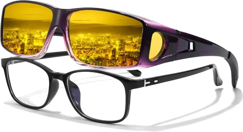 Vista 12 de LVIOE Wrap Around Night-Vision Glasses, Fit Over Prescription Glasses with Polarized Yellow Lens Night-Driving Glasses
