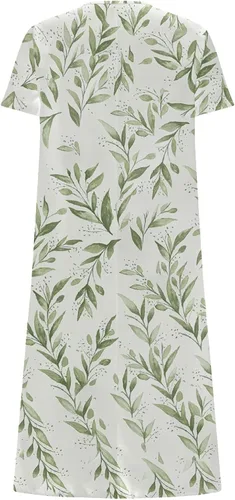 Vista 3 de Vestido tipo camiseta para mujer, casual, cuello en V, estampado floral, maxi vestidos con botones, vaporoso, bohemio, playa, vestido de verano