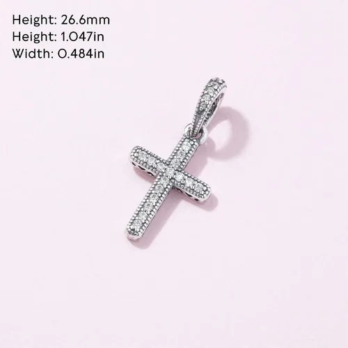 Vista 7 de Colgante de cruz brillante colgante colgante de plata de ley 925, joyería cuentas regalos para mujeres pulsera y collar A0134, Plata, Circonita