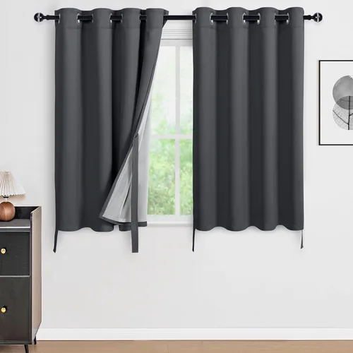 Vista 102 de DWCN Cortinas opacas 100% gris oscuro con alzapaños, doble capa, aislamiento térmico, oscurecimiento de la habitación, reducción de ruido, con Blanco