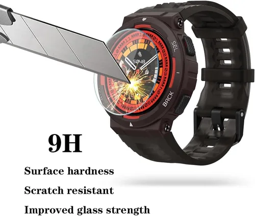 Vista 2 de Protector de pantalla de reloj (3+1 unidad) compatible con Amazfit Active Edge, película de vidrio templado, antiarañazos, cobertura completa