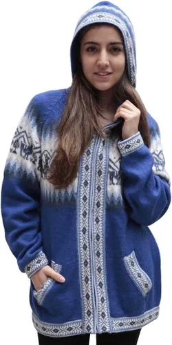 Vista 21 de Little Llamas Chaqueta Sudadera con Capucha de Lana de Alpaca Tejida Negro