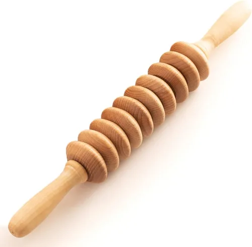 Vista 2 de Tuuli Accesorios - Rodillo de masaje de madera de disco, rodillo corporal multifuncional para celulitis, tensión muscular y apoyo a la salud