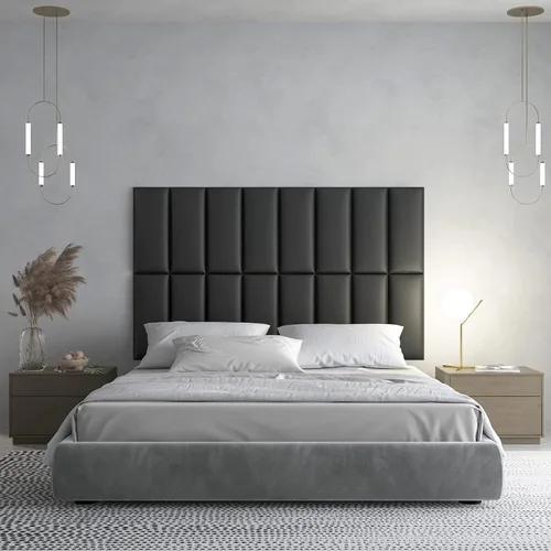 Vista 2 de Art3d - Cabeceras para cama individual en color negro, cabeceros tapizados, paneles 3D despegar y pegar para pared, paquete de 4 paneles de 9.84 x