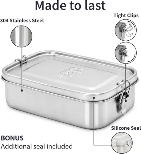 Vista 2 de Bambaw Lonchera Bento de Acero Inoxidable de 27 onzas, lonchera metálica con compartimentos, contenedor de almuerzo de Acero Inoxidable a prueba