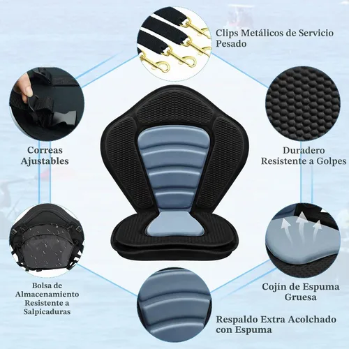 Vista 7 de Asiento de kayak acolchado de lujo para barco de pesca, asiento de canoa sentado en la parte superior, cómodo soporte de respaldo universal