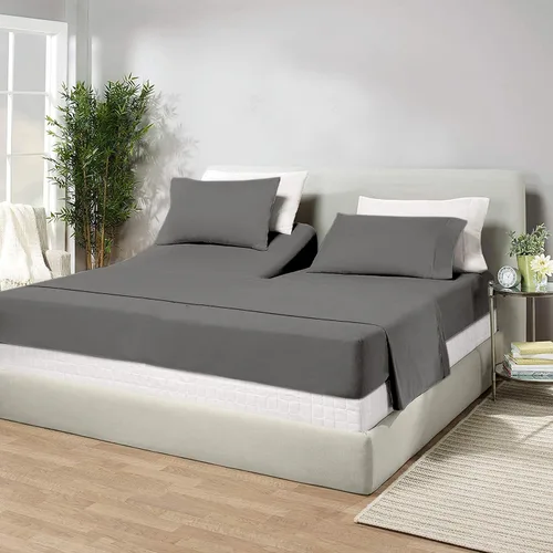 Vista 16 de Juego de sábanas de algodón de 600 hilos tamaño Queen dividido para base de cama ajustable, juego de sábanas de 4 piezas con bolsillo profundo