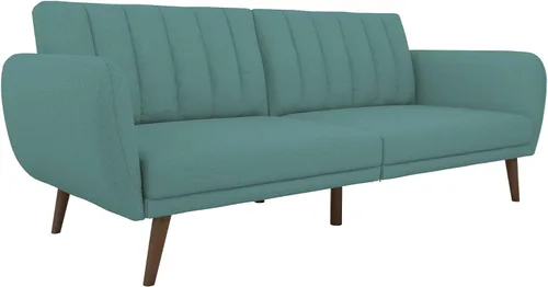 Vista 22 de Novogratz Brittany - Sofá cama tipo futón de 82 pulgadas de piel sintética, tapizado con respaldo copetudo, diseño moderno de mediados de siglo