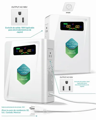 Vista 2 de ZHENGXI Transformador de reducción de 120 V a 100 V 1000 W, convertidores de voltaje de potencia, sin ruido, diez funciones de protección, usando