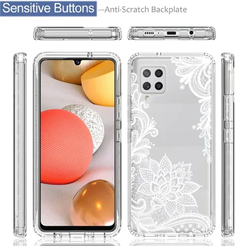 Vista 5 de Funda para Galaxy A42 5G, Galaxy M42 5G SM-A426 con protector de pantalla de vidrio templado, bonito diseño de mandala transparente, funda Mandala 3
