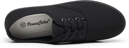 Vista 4 de VenusCelia - Tenis de lona con agujetas Rainbow para mujer Negro (Allblack)