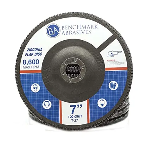 Vista 9 de Benchmark Abrasives Discos de solapa tipo 27 de circonita jumbo de alta densidad de 7 x 7/8 pulgadas para amoladora angular, discos de lijado de 7