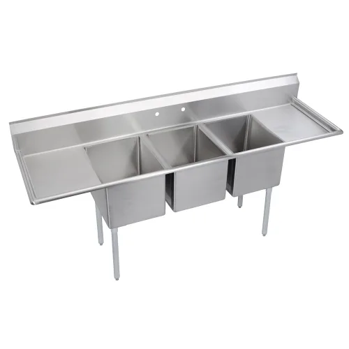 Vista 10 de Elkay Foodservice Fregadero de 3 compartimentos, OA de 58.5 x 29.75 pulgadas, altura de trabajo de 36 pulgadas, cuenco de 18 x 24 pulgadas, 14