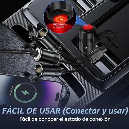 Vista 4 de Divisor de Encendedor de Cigarrillos, Divisor de 12 V, Adaptadores Duales de Encendedor de Cigarrillos para Coches, Enchufe de Encendedor