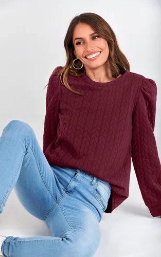 Vista 5 de PRETTYGARDEN Sudaderas de manga abullonada para mujer, para otoño, casual, cuello redondo, textura torcida sólida, sin botones