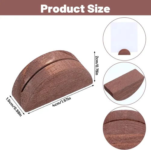Vista 2 de 10 tarjeteros de madera para colocar tarjetas, diseño semicircular, números de mesa de madera ligeros para tarjetas delgadas de fiesta de boda