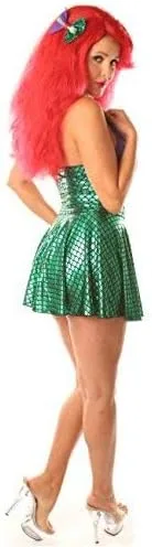 Vista 5 de Conjunto de disfraz de sirena para Halloween, Navidad, cosplay, juego de rol, verde y morado, Verde, púrpura