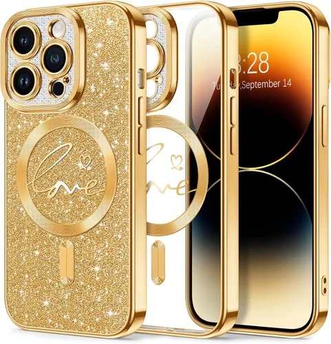Vista 81 de Hython Funda para iPhone Air con purpurina, compatible con MagSafe Love Heart fundas magnéticas transparentes para teléfono para mujeres y niñas