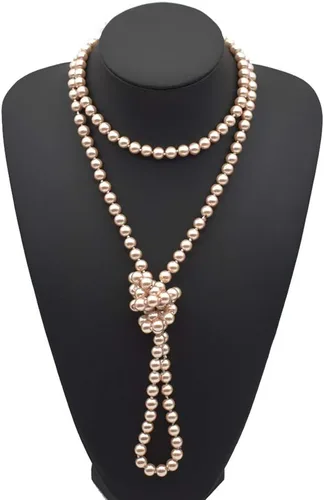 Vista 2 de Collar para mamá, regalo para el día de la madre, collar de perlas largas en Y Boho de 0.236 pulgadas con perlas falsas con cuentas, collares