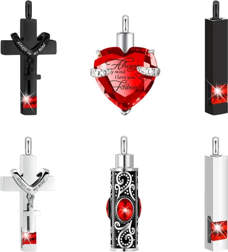 Vista 9 de Fumete 6 piezas de collar de cenizas, joyería de urna para cenizas humanas, colgante conmemorativo - para hombres y mujeres