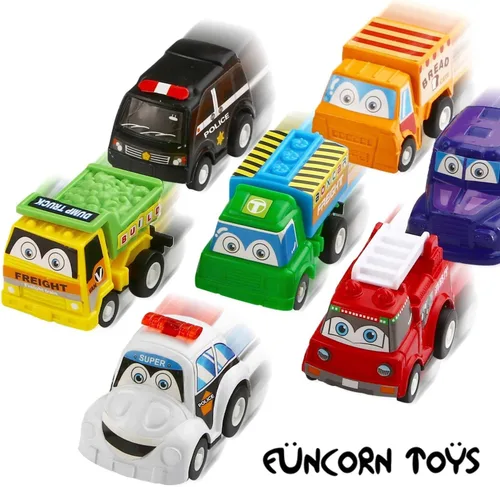 Vista 7 de Funcorn Toys Juego de 12 mini vehículos de plástico surtido, juguetes de camión y automóvil para niños pequeños, recuerdos de fiesta, juego de auto