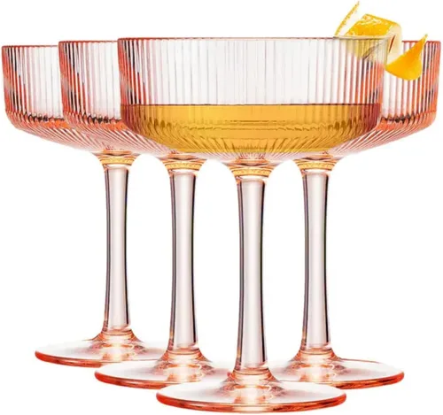 Vista 15 de Copas de Martini, Champán y Cóctel Vintage Art Deco Acrílico a Prueba de Rompimiento Set de 2 Torre de Champán Estilo Art Deco - Copas Onduladas