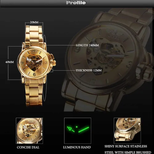 Vista 6 de Reginald Relojes para mujer, reloj de vestir casual a la moda, impermeable, con esfera de esqueleto de mariposa, reloj mecánico automático