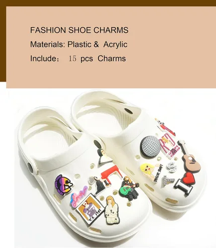 Vista 4 de 15 dijes musicales de cocodrilo para cantante, decoración de zapatos TS de PVC para niñas, adultos, adolescentes, pulsera, regalo de fiesta
