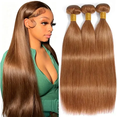 Vista 74 de P4613 Cabello humano rizado onda profunda marrón y paquetes mixtos 8 10 12 P4613 Ombre Marrón-Rubio-DP