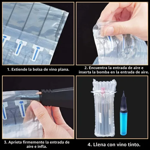 Vista 3 de Bolsas protectoras de viaje para botellas de vino, Conilly, paquete de 10 bolsas inflables de columna de aire con bomba infladora gratuita