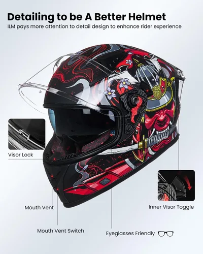 Vista 6 de ILM - Casco completo de motocicleta con Pinlock compatible con viseras y aletas transparentes y tintadas, casco para Street Bike y Motocross