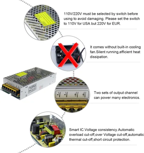Vista 6 de ALITOVE - Adaptador de fuente de alimentación de 5V 20A, convertidor de CA a CC, transformador de 5 voltios 20 amperios, controlador LED