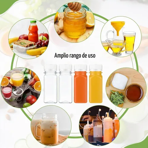 Vista 4 de Sliner 200 botellas pequeñas de plástico de 2 onzas para jugo, botella de jugo de jengibre con tapas, recipiente reutilizable transparente