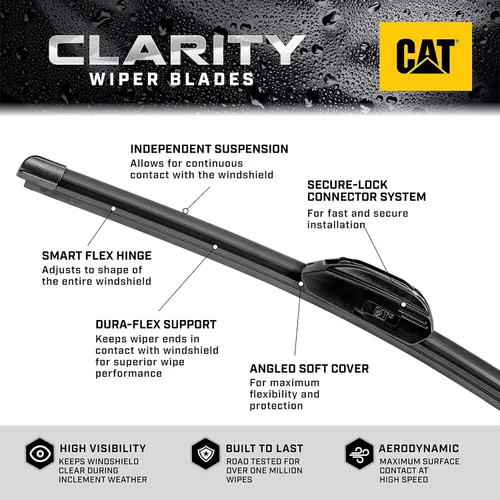 Vista 3 de CAT Clarity - Limpiaparabrisas delantero de ajuste universal, repuesto directo de equipo original de rendimiento prémium, ajuste universal