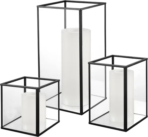 Vista 8 de yshengood Candelabro de cristal huracán, portavelas negro 3 piezas