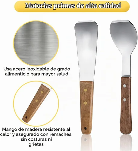 Vista 4 de Patelai - Pala de acero inoxidable con mango de madera (2 unidades)
