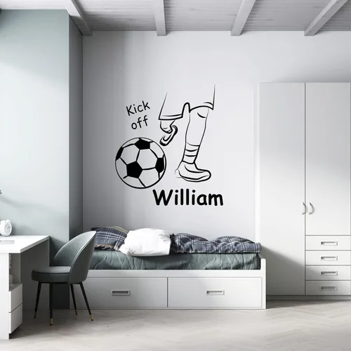 Vista 24 de Calcomanía personalizada con jugador de fútbol que pasa una pelota y una pelota enorme, decoración de fútbol de larga duración para la habitación