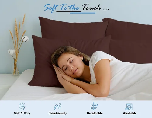 Vista 5 de Comfort Beddings Juego de 4 fundas de almohada estándar, 100% algodón orgánico, 600 hilos, fundas de almohada de algodón marrón de alta calidad