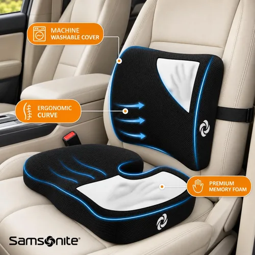Vista 4 de Samsonite - Cojín ergonómico 2 en 1 y cojín de apoyo lumbar, silla de oficina de espuma viscoelástica para apoyo de espalda y almohada de asiento