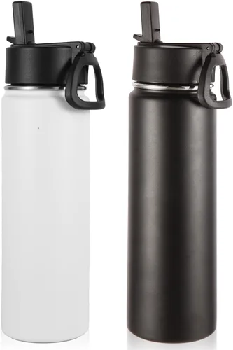 Vista 32 de Volhoply Botellas de agua aisladas de 22 onzas con tapa con popote, botella deportiva de acero inoxidable con asa, vasos de agua de viaje de metal