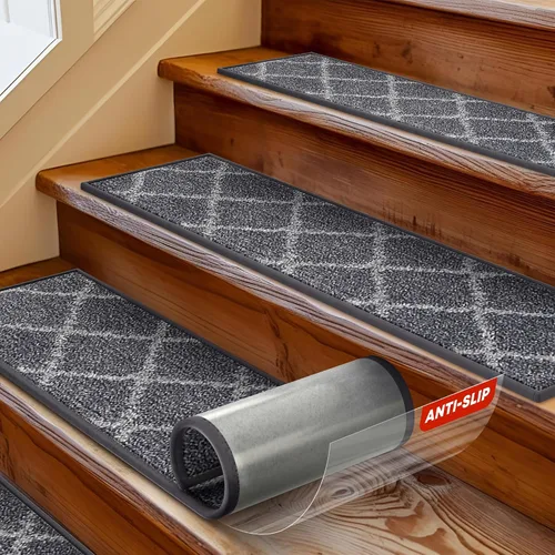Vista 6 de MBIGM Alfombra antideslizante para peldaños de 20 x 32 pulgadas, tapete a juego de felpa suave, cómoda, antideslizante, antideslizante, color gris