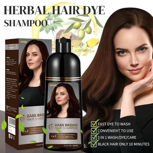 Vista 7 de Ivnil - Champú de tinte para cabello castaño oscuro para cobertura de cabello gris, champú permanente 3 en 1 para canas, Champu con tinte