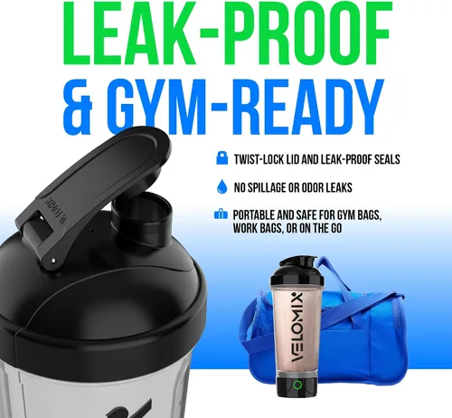 Vista 5 de VELOMIX Botella agitadora de proteínas eléctrica - 24 oz Recargable USB-C Vasos agitadores a prueba de fugas para batidos de proteínas