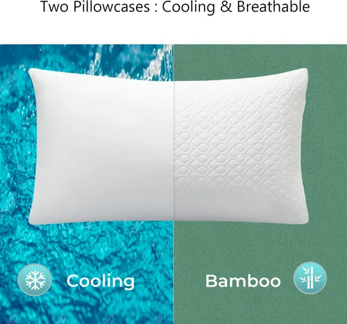 Vista 5 de Rainmr Almohada de Cama Tamaño Queen para Dormir de Espuma Viscoelástica Triturada con Altura Ajustable y Funda de Almohada Lavable Refrescante