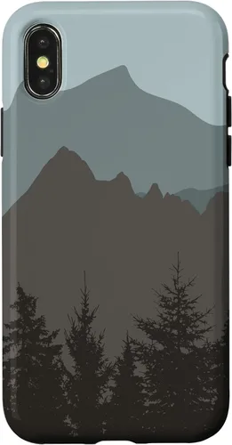 Vista 5 de Mountains Peaks - Carcasa para iPhone 17, diseño abstracto de paisaje natural, color gris y azul
