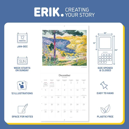 Vista 3 de Calendario de pared de arte 2026, 12 x 12 pulgadas, sin plástico y certificado FSC® – Comienza la semana el domingo Calendario de agenda familiar