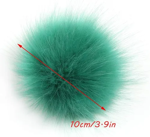 Vista 4 de Paquete de 6 pompones de piel de zorro sintética de 3.9 pulgadas/3.9 in, pompón peludo con lazo elástico para hacer punto, manualidades, sombrero