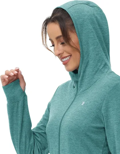Vista 54 de TBMPOY Chaquetas con capucha y protección solar UPF 50+ para mujer, ligeras, de manga larga, para senderismo, exteriores, con cremallera completa