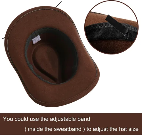 Vista 4 de Jastore Sombrero de vaquero occidental para niños y niñas, clásico vaquero con cinturón de hebilla